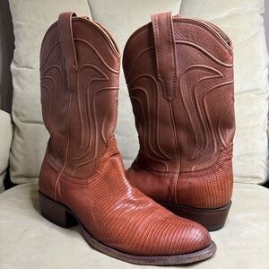 Tecovas Brown Leather Lizard-Textured Cowboy Boots